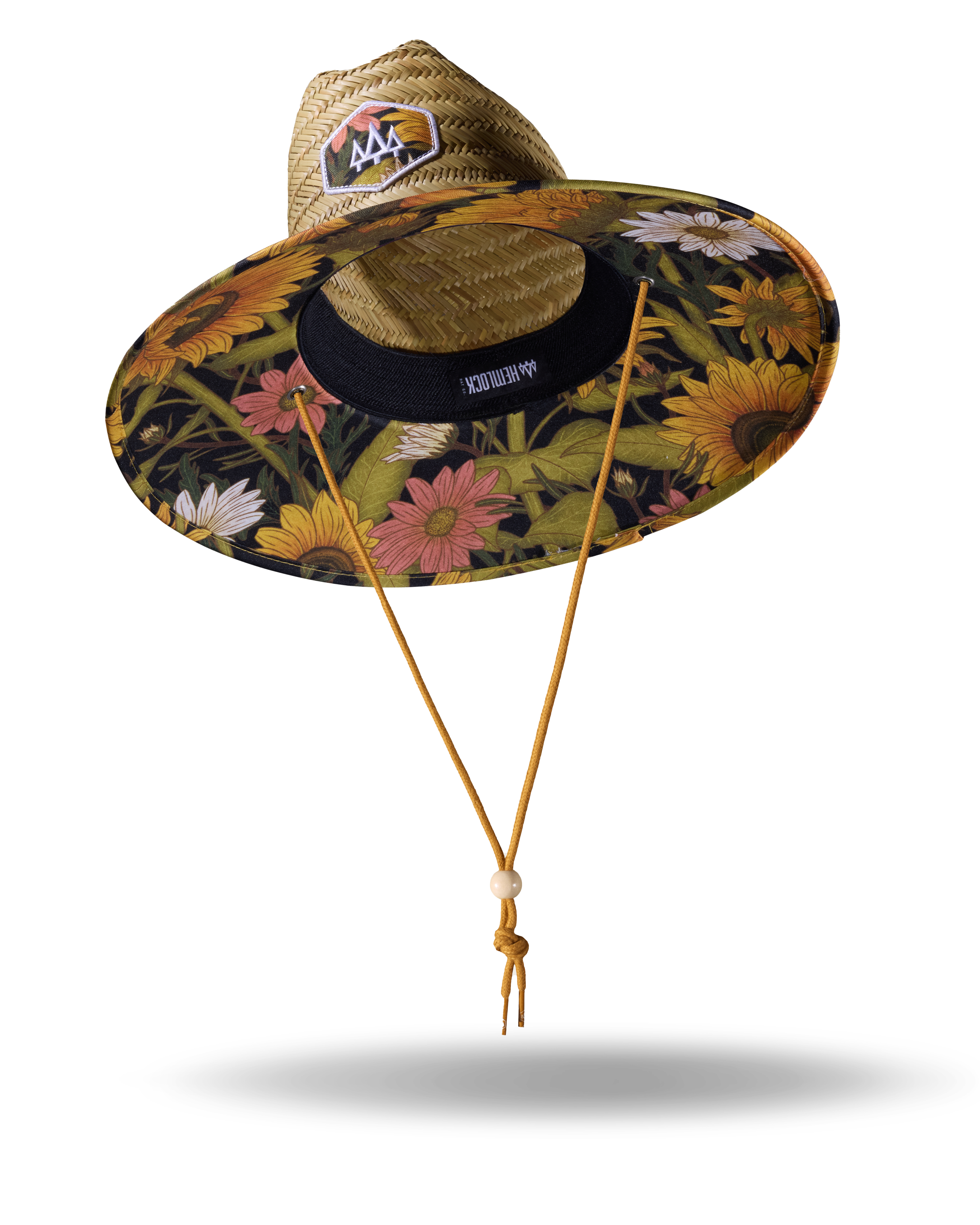 Hemlock Woodstock straw lifeguard hat with sunflower pattern