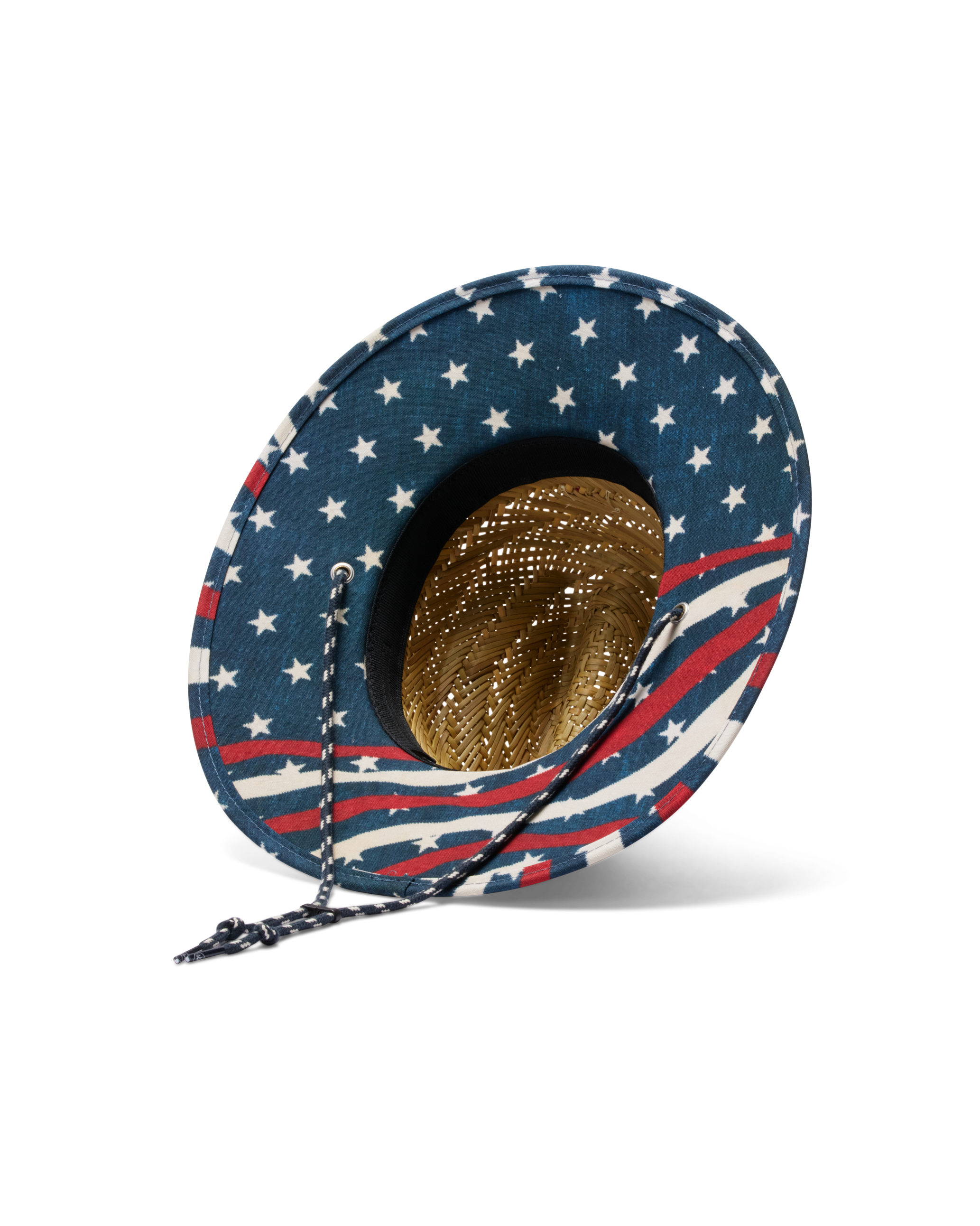 Hemlock Kids UPF50+ Lifeguard Straw Hat in Starts & Stripes print bottom view