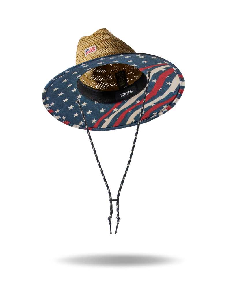 Hemlock Kids UPF50+ Lifeguard Straw Hat in Starts & Stripes print