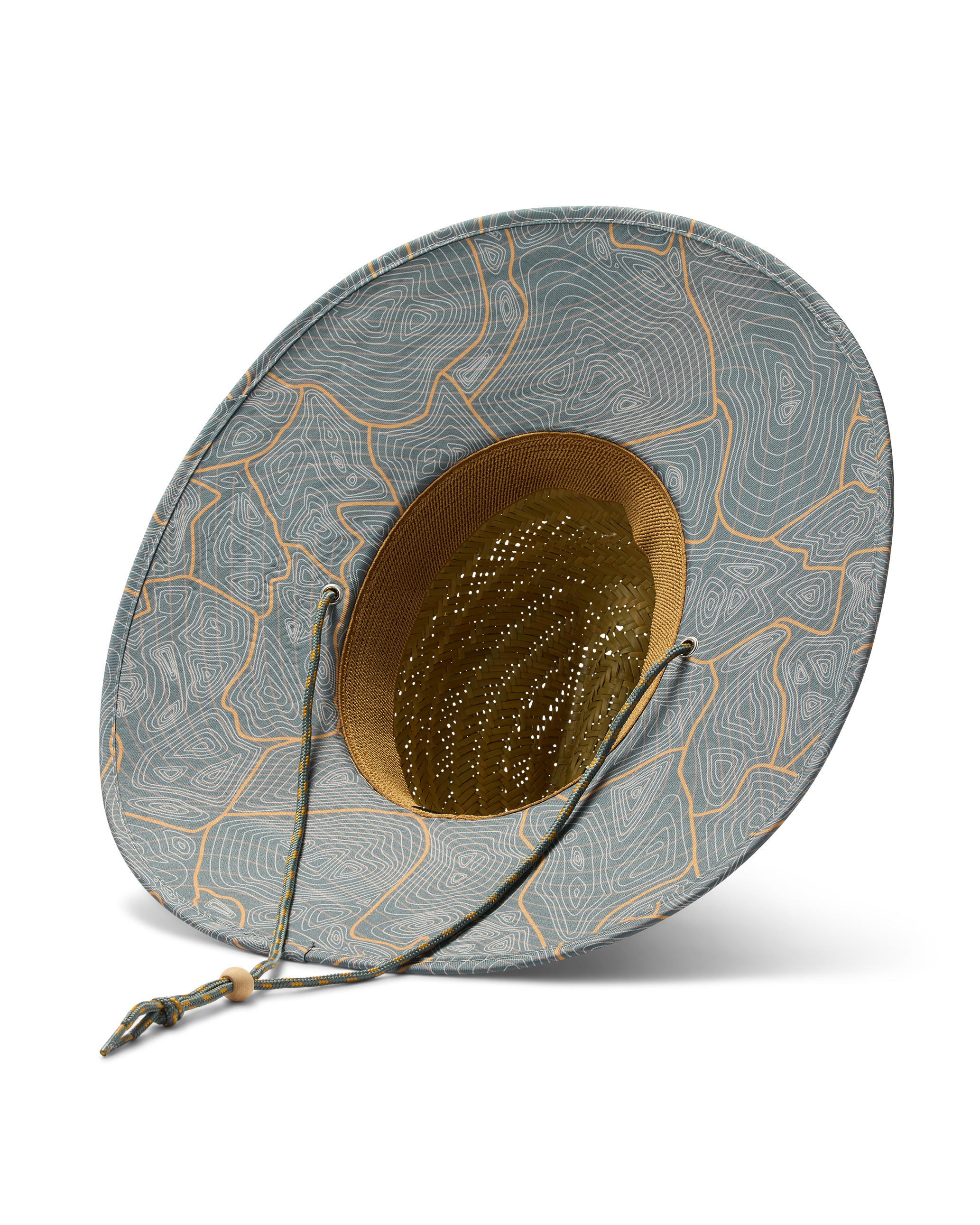 Hemlock UPF50+ Lifeguard Straw Hat Nomad Topography print bottom view