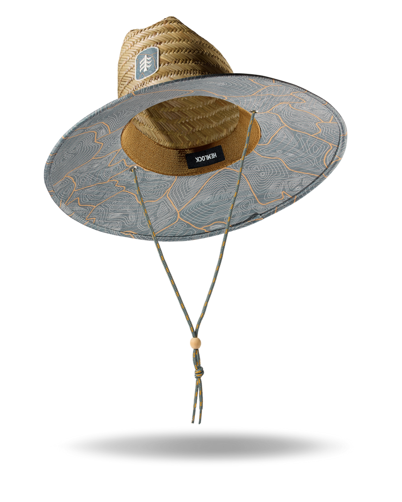 Hemlock UPF50+ Lifeguard Straw Hat Nomad Topography print