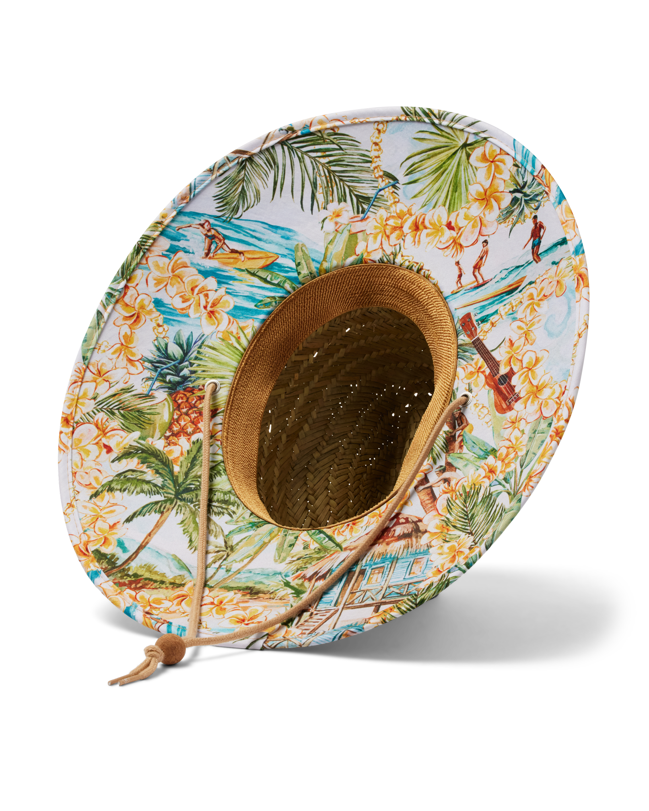 Hemlock UPF 50+ Lifeguard Straw hat in Aloha Tropics bottom view