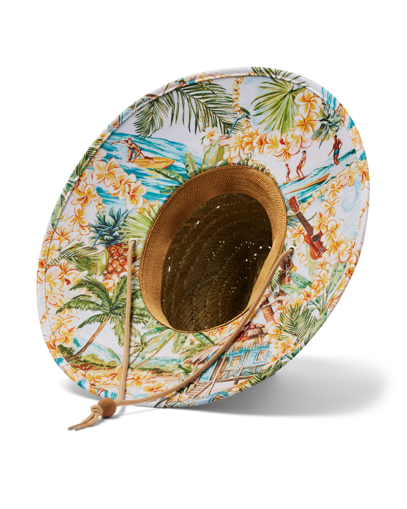Hemlock UPF 50+ Lifeguard Straw hat in Aloha Tropics bottom view